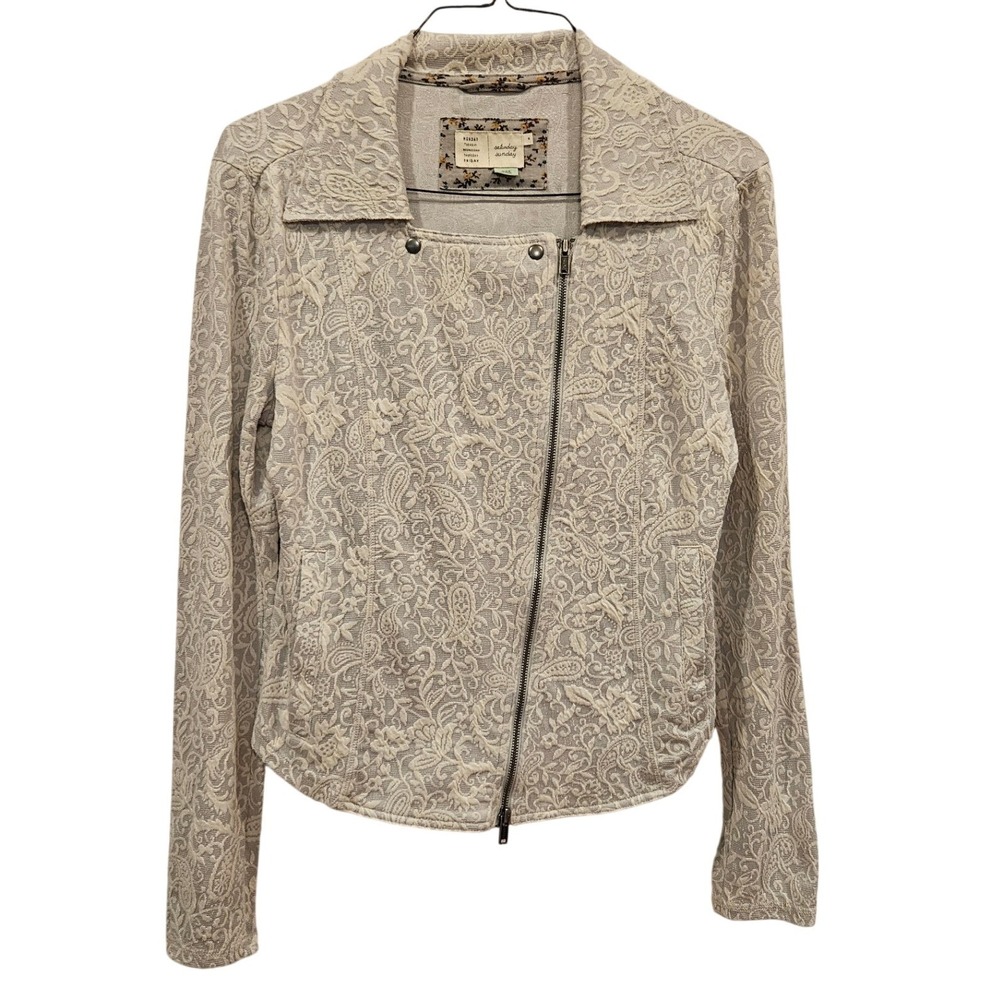 Saturday‎ Sunday Anthropologie Cream Paisley Jacquard Asymmetrical Moto Jacket M